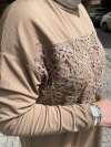 Banbu kumaş dantel detaylı pantolonlu takım Vizon